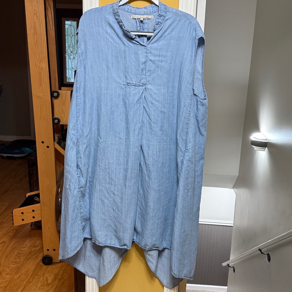 Rachel Rachel Roy Plus 3X Chambray Sleeveless High-Low Shirt Dress Light Wash